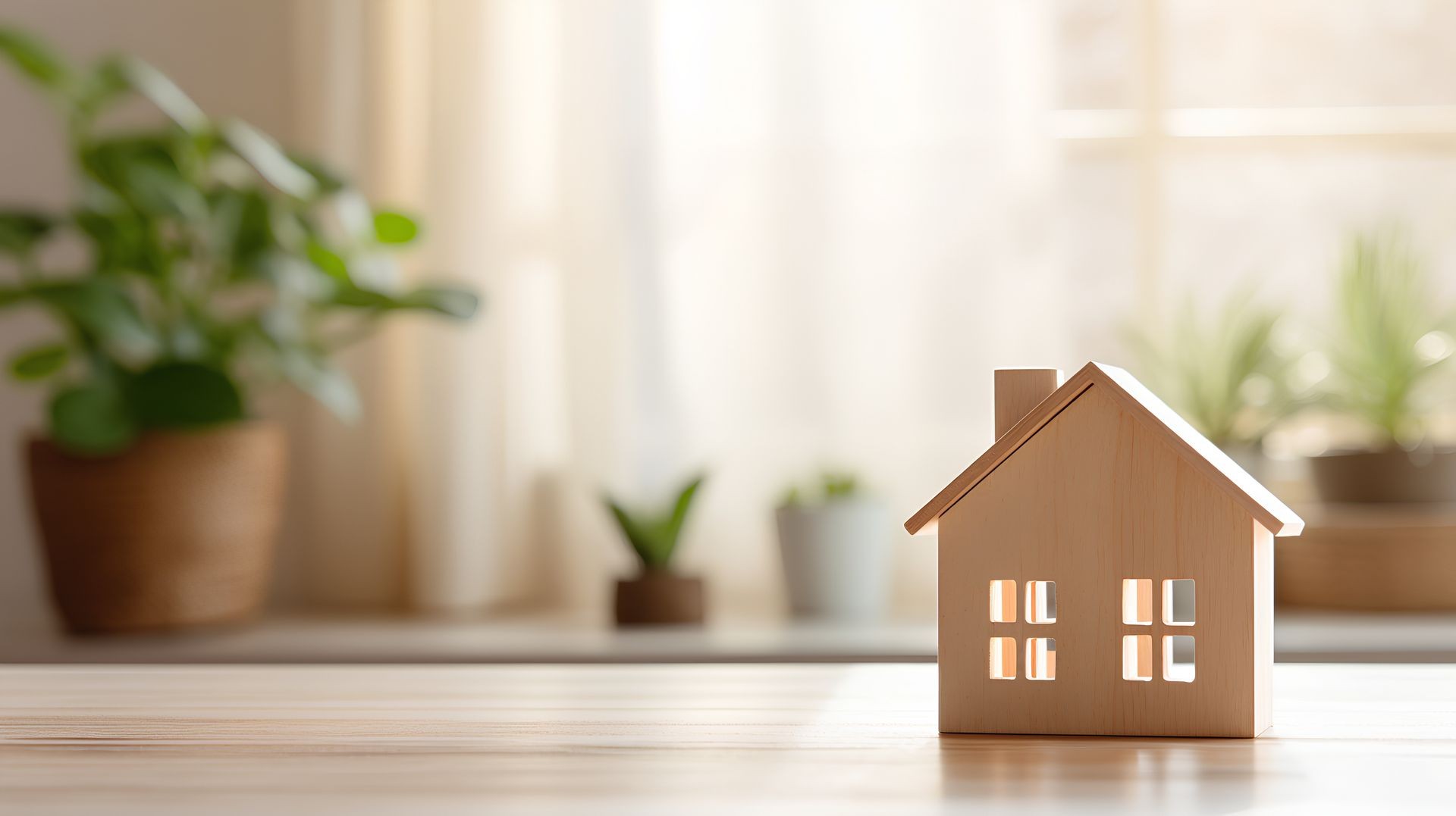 Wooden home model on table
