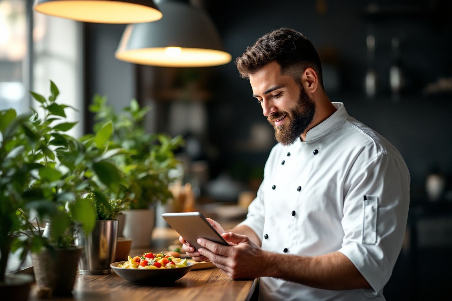Executive Chef looking at the Review Pulse 360 platform.
