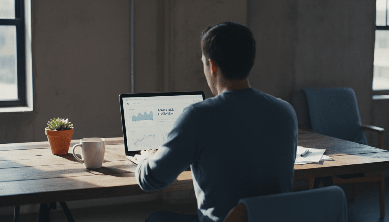 Person working on laptop with reputation management dashboard open