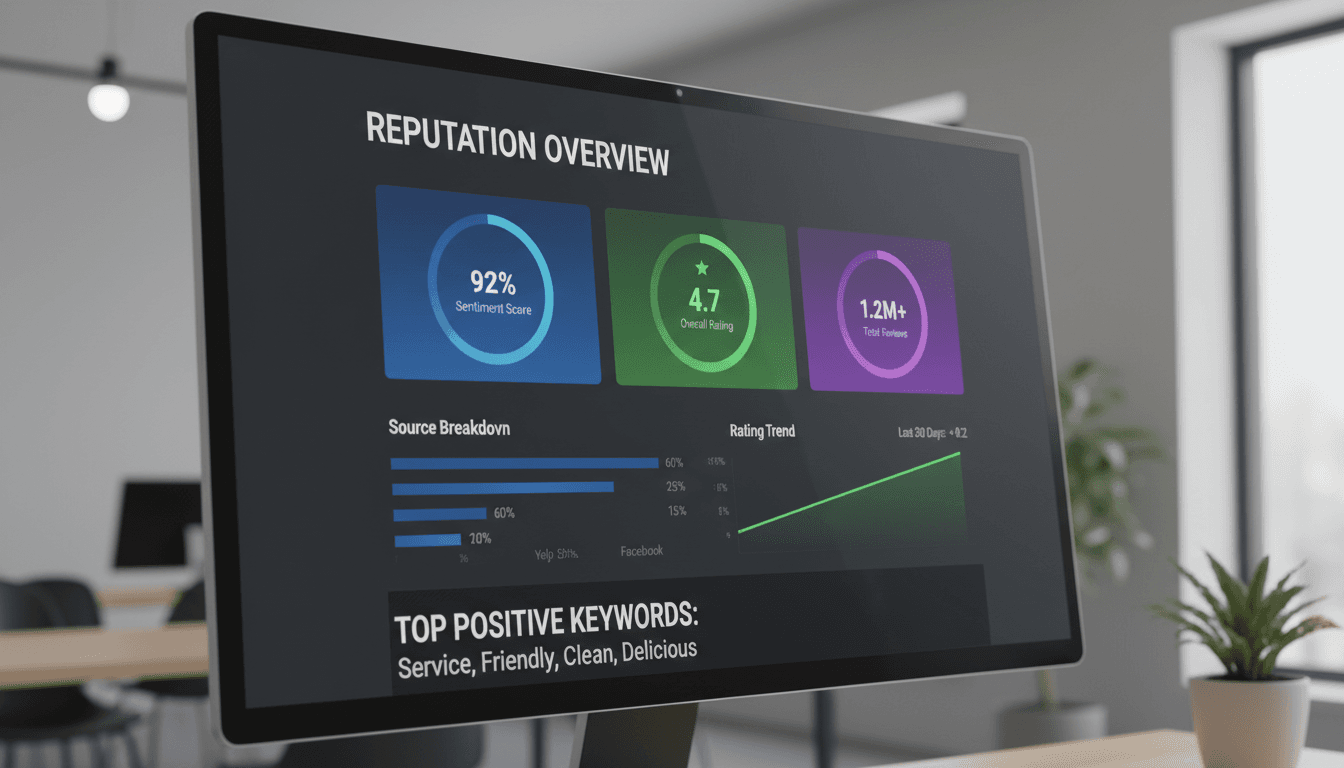Reputation management dashboard with review ratings and analytics
