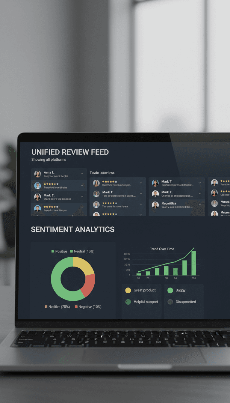 Review Pulse 360 dashboard displaying unified review feed and analytics